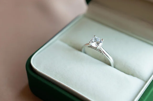 Birthstones by zodiac: A diamond solitaire ring inside an open green jewelry box