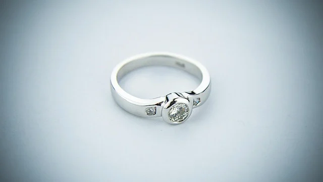 A silver ring with a bezel-set round clear gemstone
