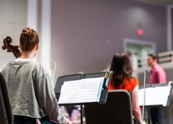 musicians preparing for live show