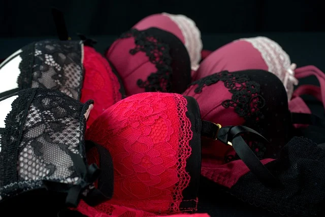 A close-up collection of lace bras and undergarments
