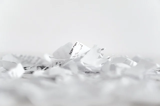 Shredded paper fragments on a white background