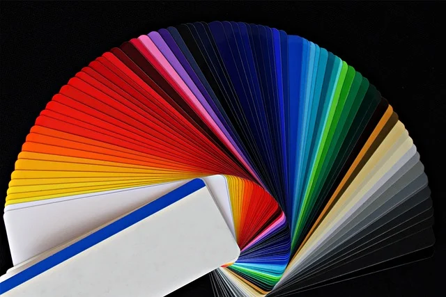 A fanned out colorful swatch color palette book