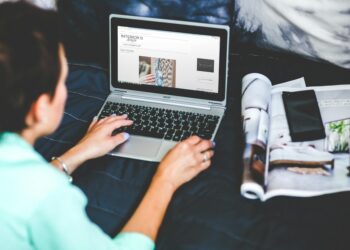 blogger working on laptop