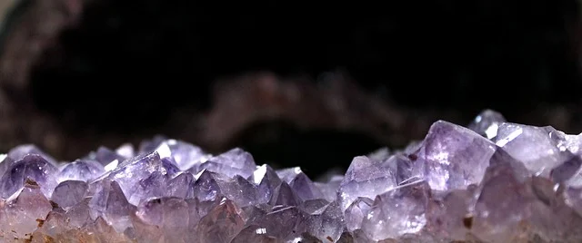 A close-up of purple amethyst crystals