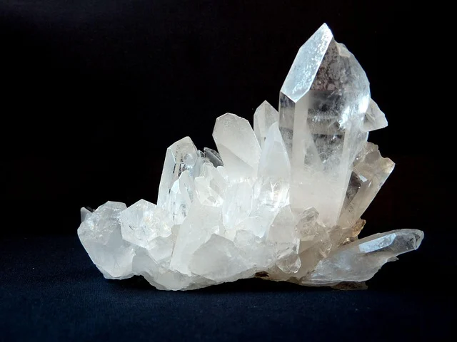 A clear quartz crystal cluster