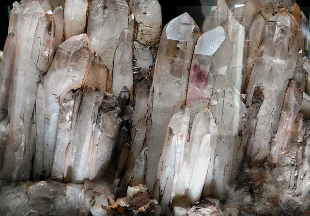 A cluster of natural quartz crystals