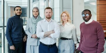 diverse group of people wearing sustainable workwear