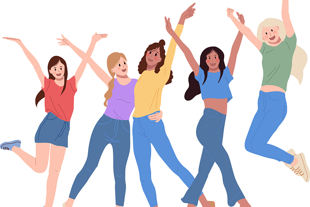 Group of diverse women in stylish summer outfits at an outdoor garden party.