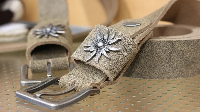 Suede leather belts with decorative metal buckles