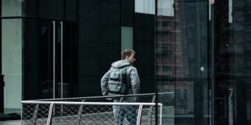 minimalist backpack urban setting