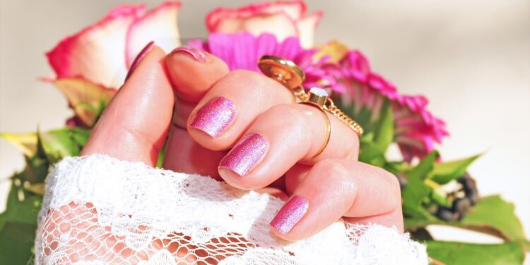 pink chrome nails with different nail shapes