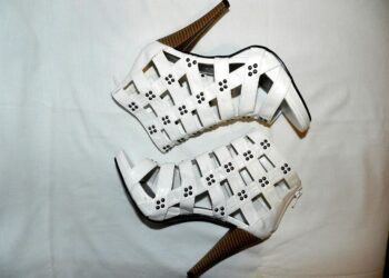 silver high heel shoe