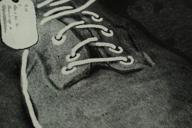 Close-up of a graphic print depicting shoelaces on fabric