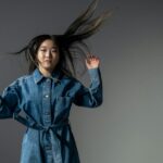 woman styling denim workwear jacket