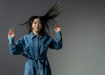 woman styling denim workwear jacket