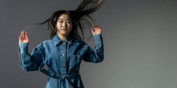 woman styling denim workwear jacket