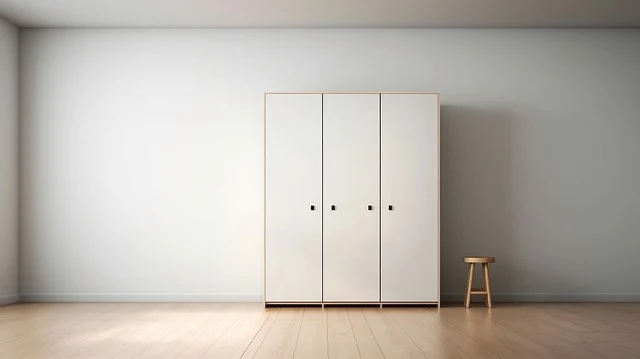 A minimalist closed white wardrobe in a minimalist room