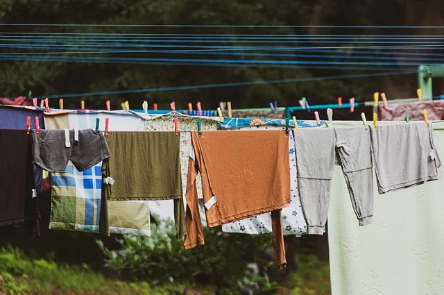 Clothes hanging to dry on an outdoor clothesline