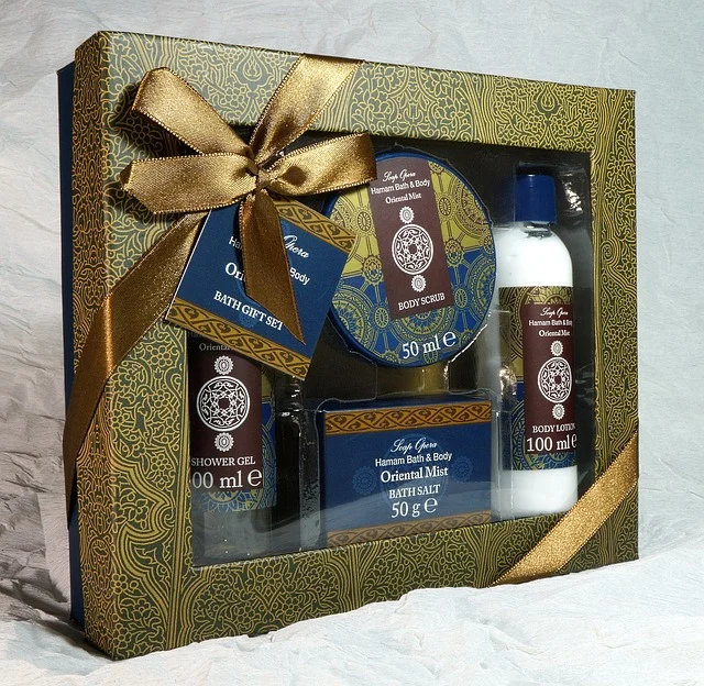 A bath and body care gift set containing body scrub and lotion