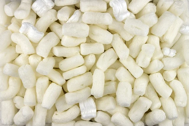 White foam packing peanuts used for shipping and packaging