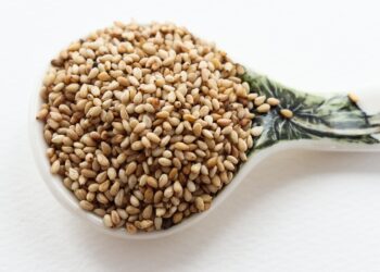 sesame oil bottle with seeds