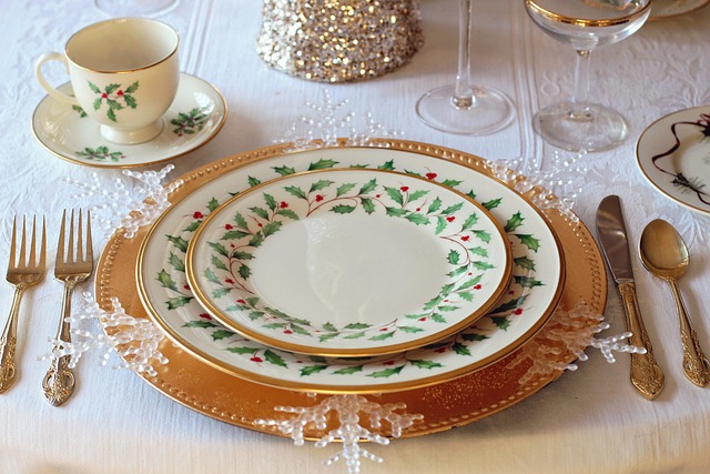 Table setting with dry white wine and seafood
