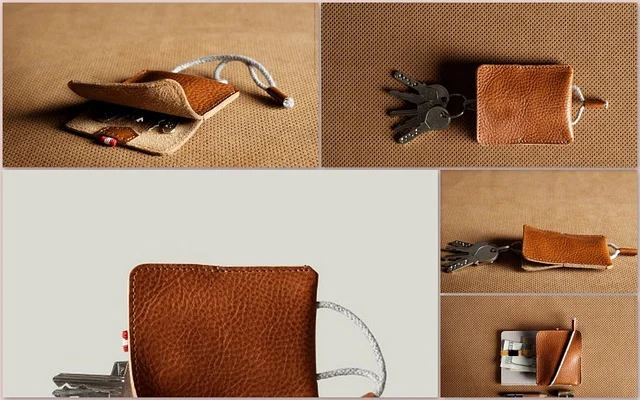 Victoria secret keychain: Brown leather key pouch and organizer holding keys
