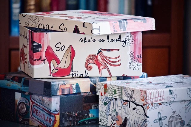 Decorative pattern gift or shoe boxes stacked together