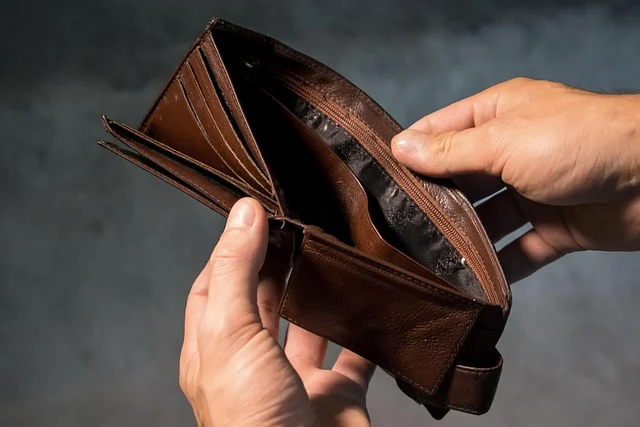 Hands holding an empty brown leather wallet