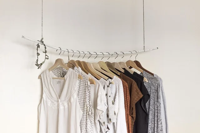 Clothes hanging on a suspended branch clothes rack