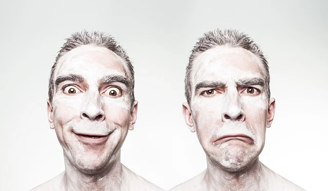 Two images of a man with white skincare cream on his face