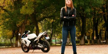 women wearing leather jacket