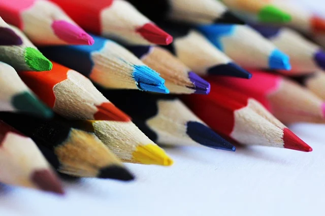 A close up view of multiple sharpened colored pencils